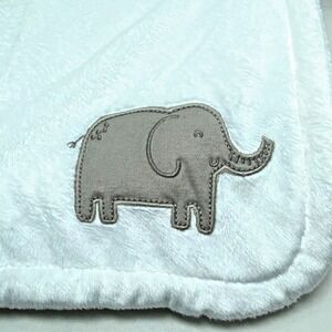 Carter's Minky White Embroidered Elephant Baby Blanket 39x29 Soft‎